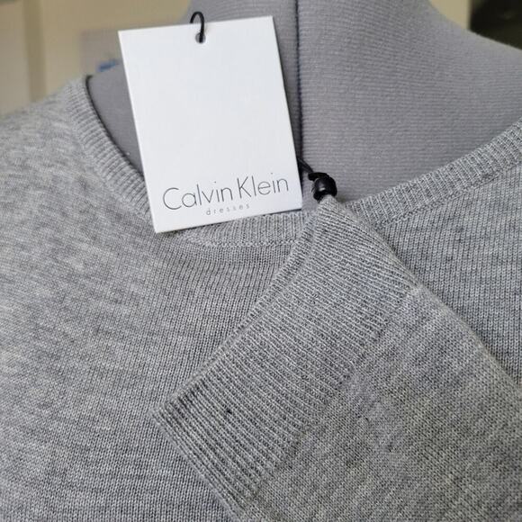 Calvin Klein Sweater Dress Pleated Contrast Skirt Size Large Gray Two Toned - Picture 9 of 9